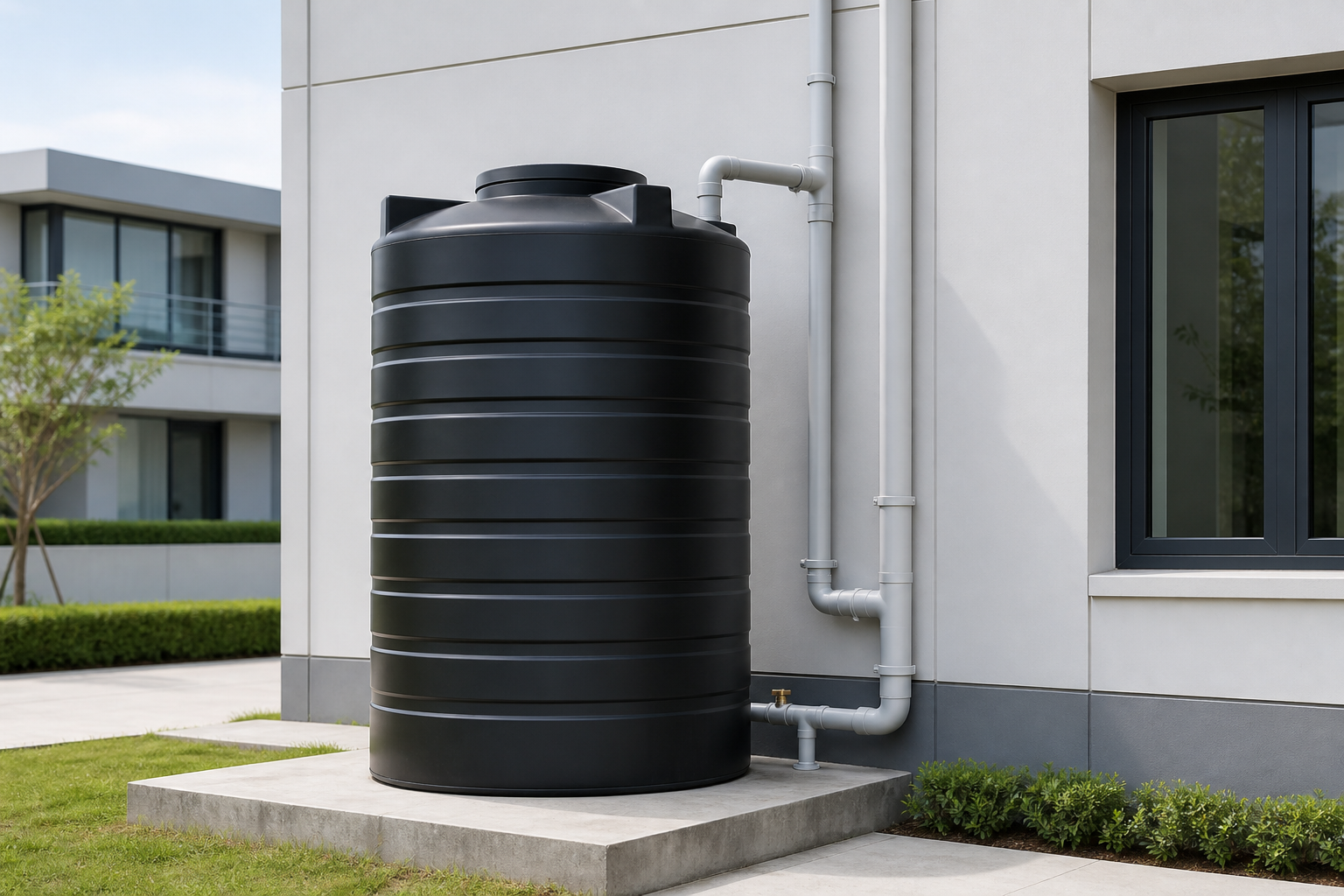 Roto plastic water tank installed beside a building
